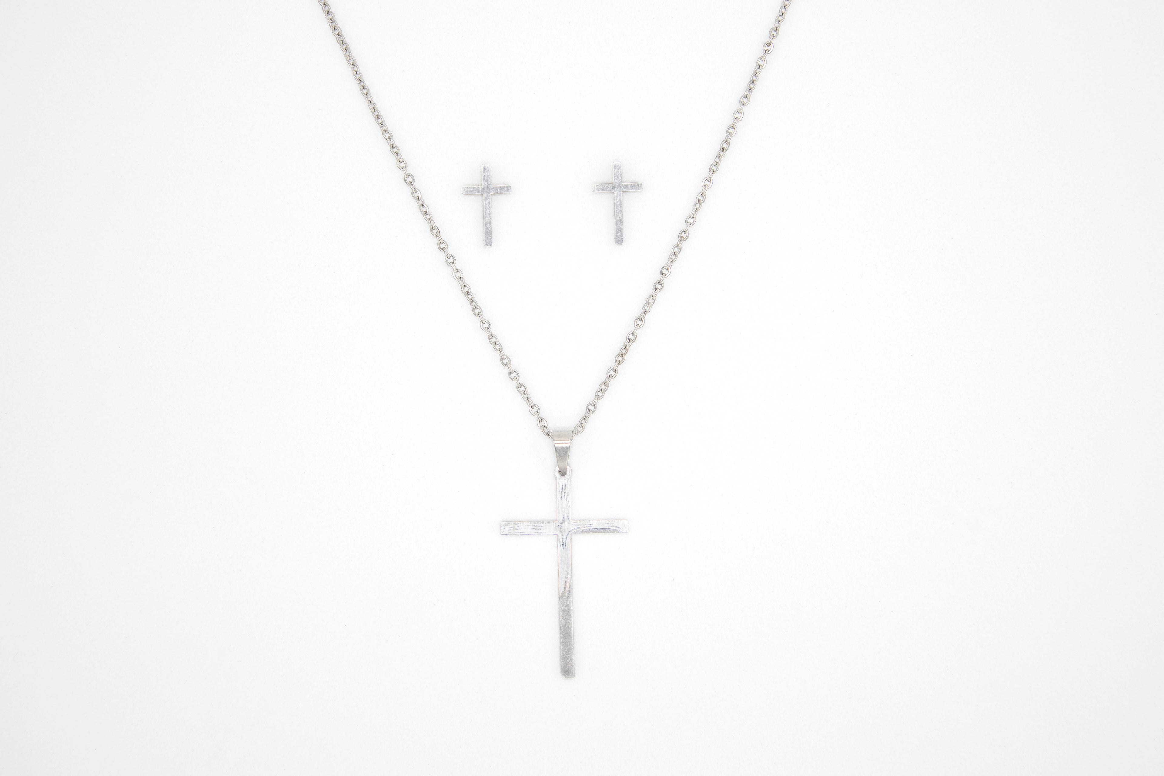 Set cruz plateado fino