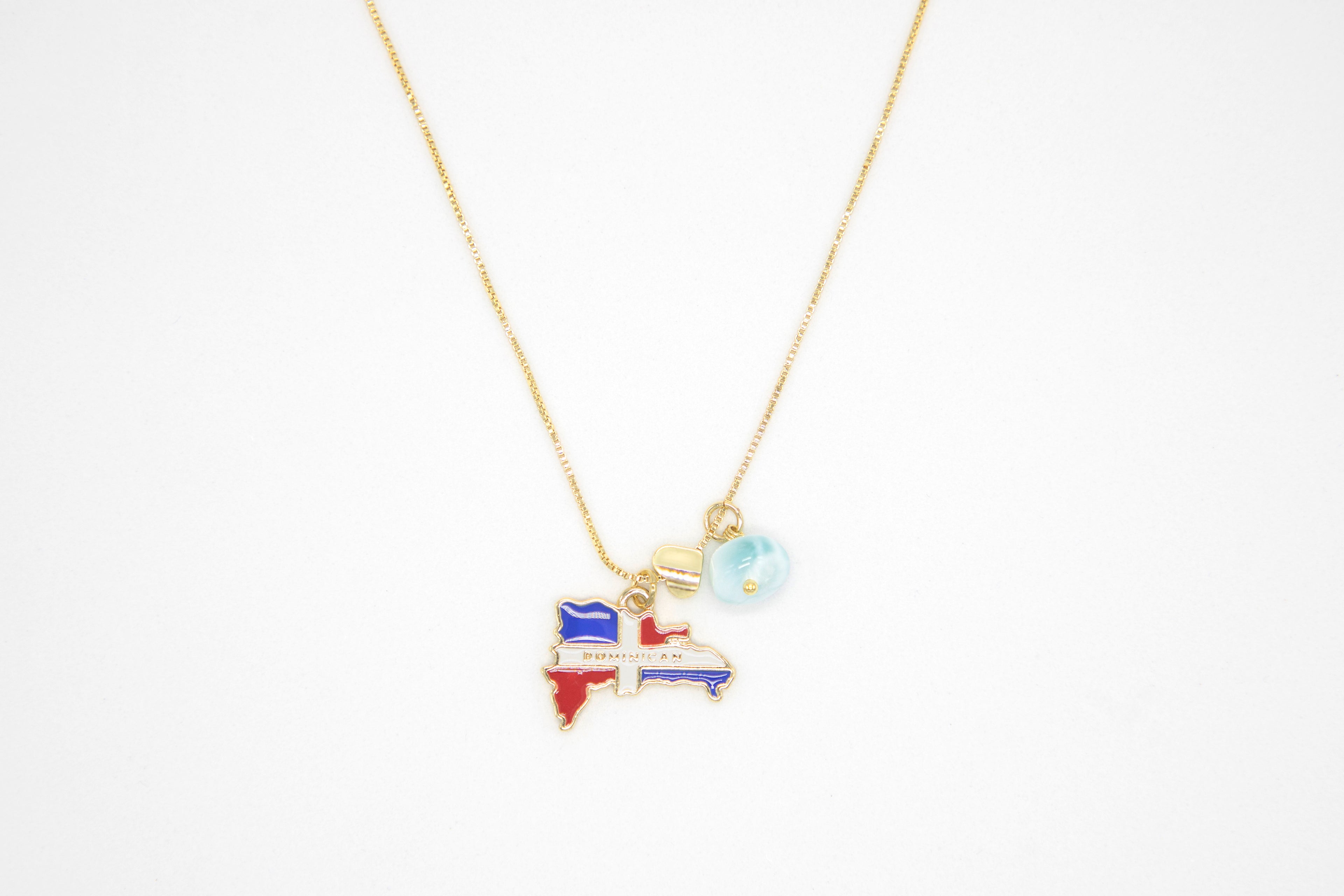 Cadena mapa a color bolita larimar