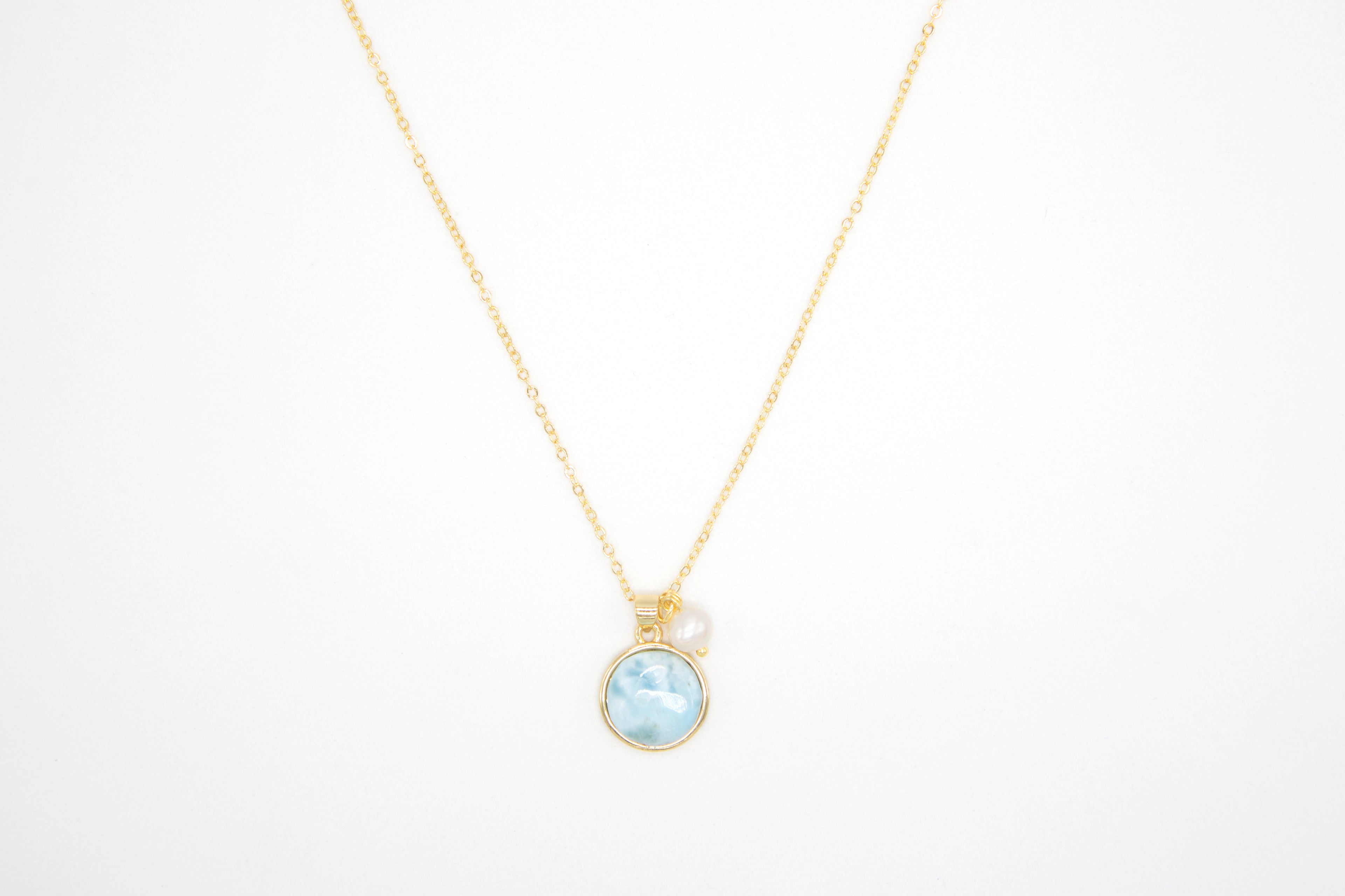 Cadena larimar circulo/perla