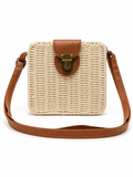 Cartera mimbre cuadrada/ beige
