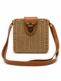 Cartera mimbre cuadrada/ marron