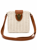 Cartera mimbre cuadrada/ hueso