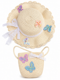 Set cartera y sombrero de niña crema mariposas