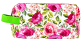 Bolso maquillaje asa verde / flor rosada