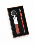 Set llavero + lapicero piel y metal marron