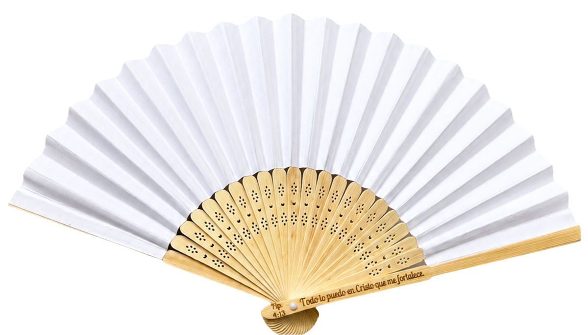 Abanico de mano (blanco con madera)